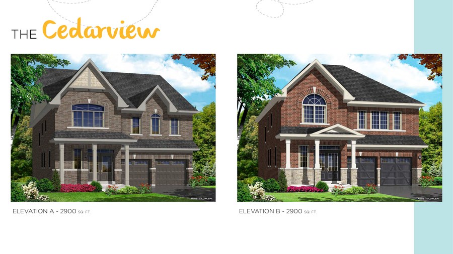 The Cedarview new home model plan at the Honey Hill by Highcastle Homes in Alliston