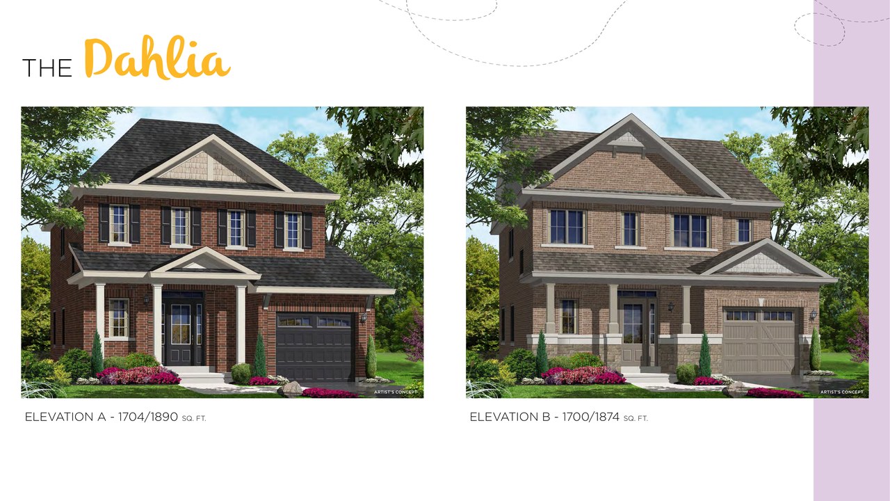 Dahlia floor plan at Honey Hill by Highcastle Homes in Alliston, Ontario