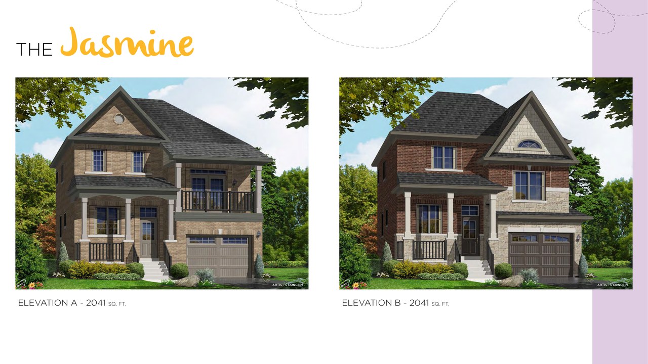 Jasmine floor plan at Honey Hill by Highcastle Homes in Alliston, Ontario