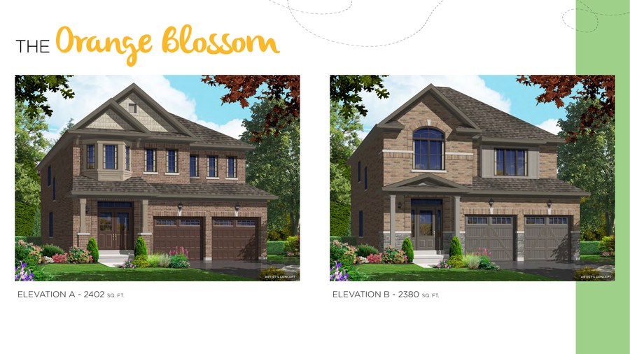 The Orange Blossom new home model plan at the Honey Hill by Highcastle Homes in Alliston