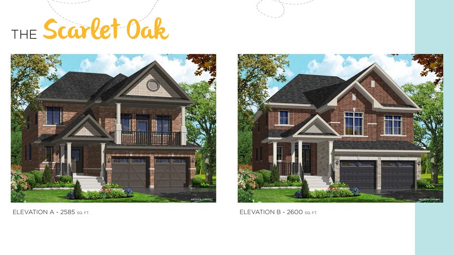 The Scarlet Oak new home model plan at the Honey Hill by Highcastle Homes in Alliston