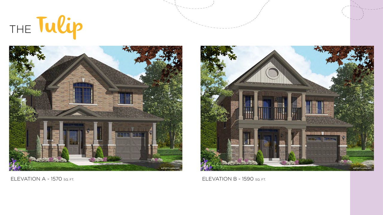 Tulip floor plan at Honey Hill by Highcastle Homes in Alliston, Ontario