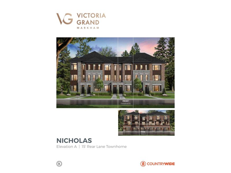 The 15' Rear Lane Townhome new home model plan at the Victoria Grand by CountryWide Homes in Markham