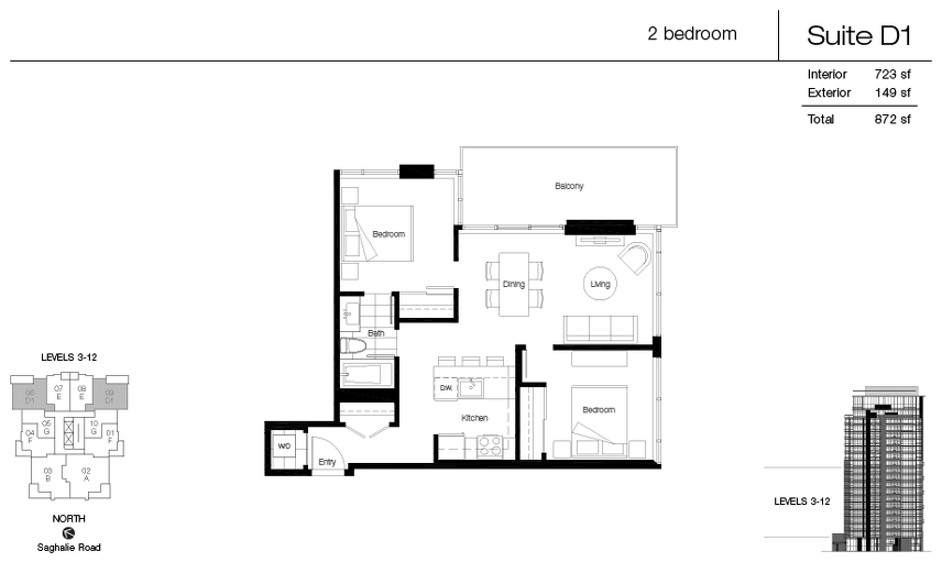 D1 floor plan at Promontory At Bayview Place by Bosa Properties in Victoria, British Columbia