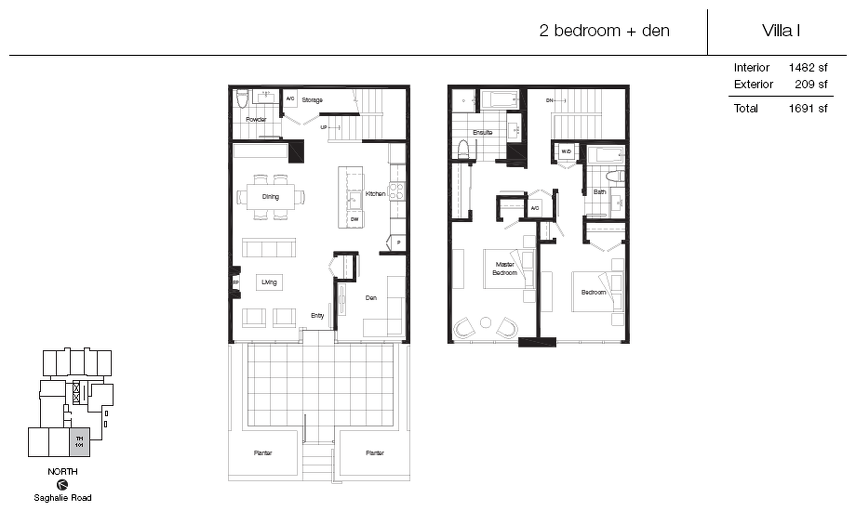 Villa 1 floor plan at Promontory At Bayview Place by Bosa Properties in Victoria, British Columbia