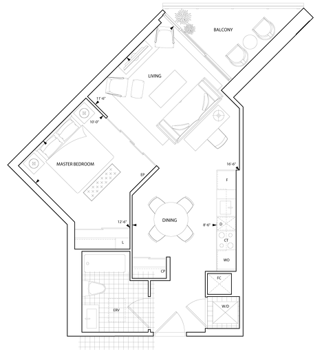 1K floor plan at Aquavista by Tridel in Toronto, Ontario