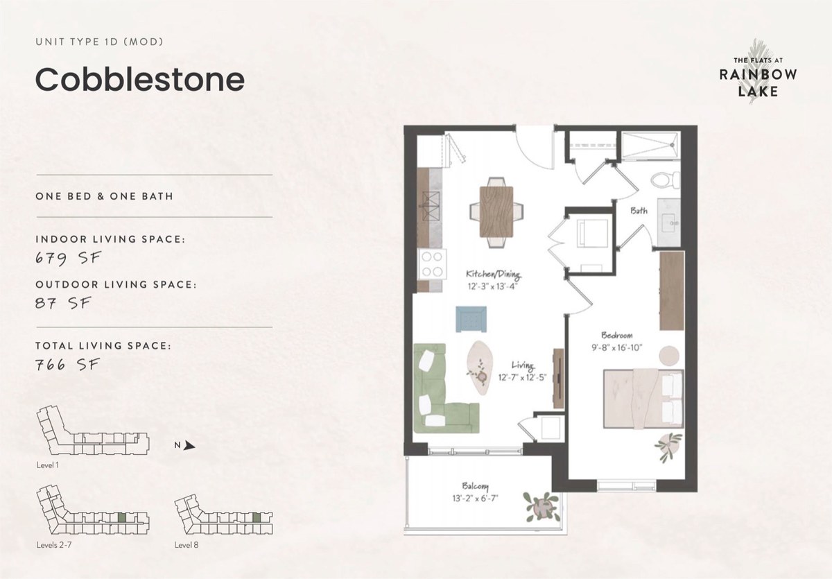 Cobblestone floor plan at The Flats at Rainbow Lake by HIP Developments in Kitchener, Ontario