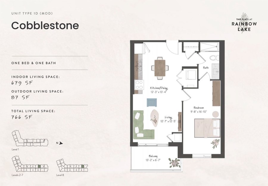 The Cobblestone new home model plan at the The Flats at Rainbow Lake by HIP Developments in Kitchener