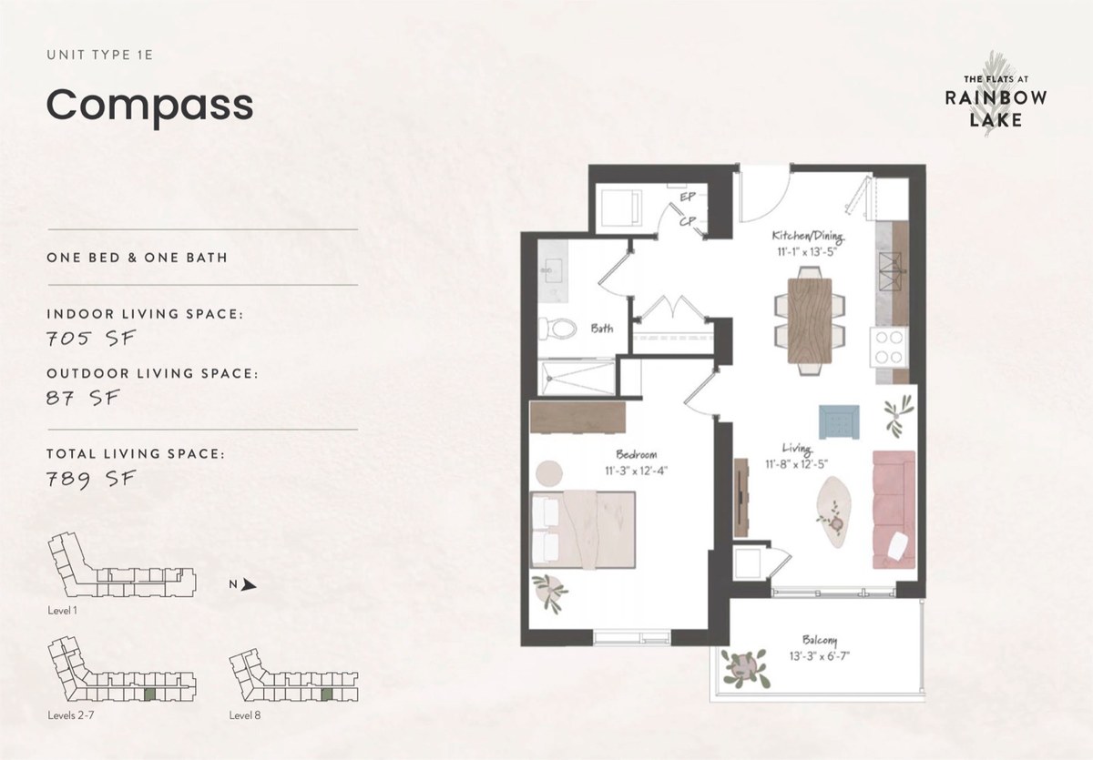 Compass floor plan at The Flats at Rainbow Lake by HIP Developments in Kitchener, Ontario
