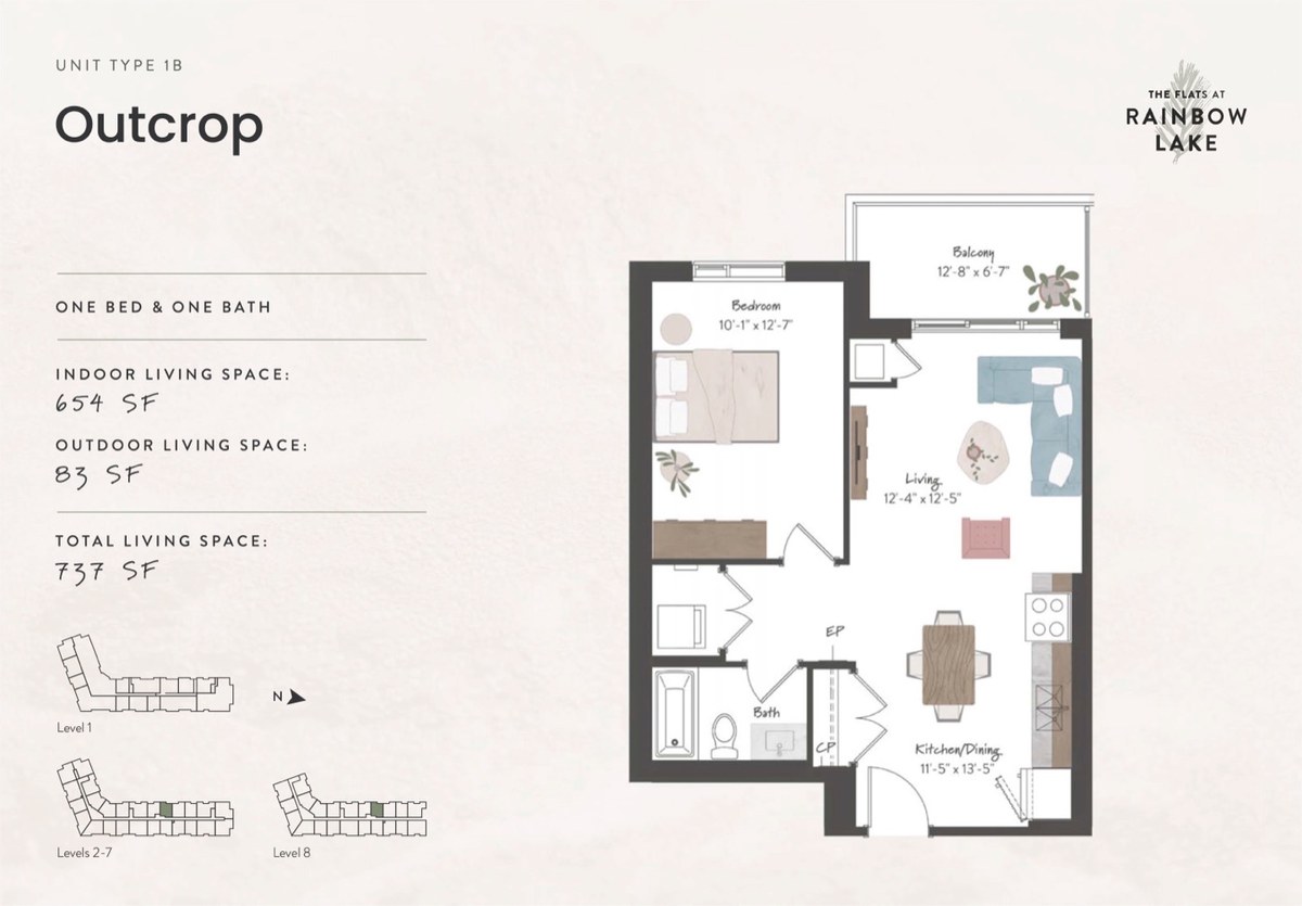 Outcrop floor plan at The Flats at Rainbow Lake by HIP Developments in Kitchener, Ontario