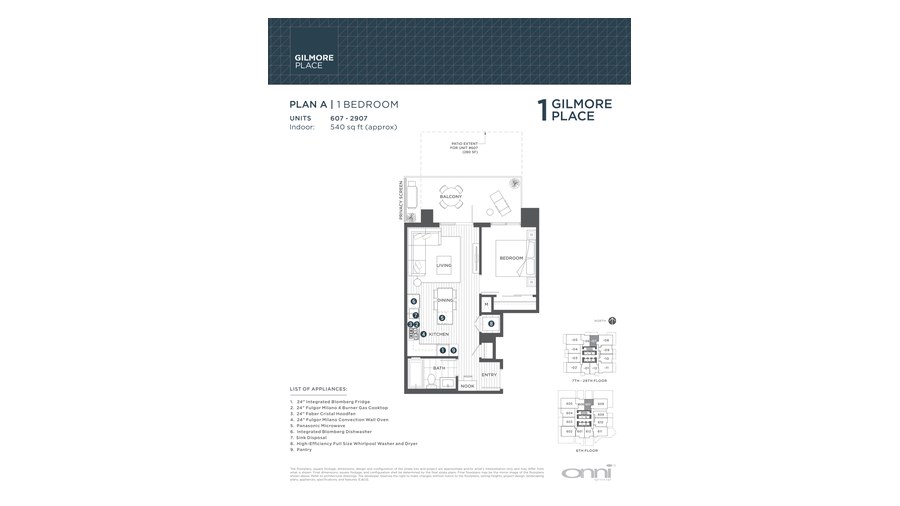 Tower 1 A floor plan at Gilmore Place by Onni Group in Burnaby, British Columbia