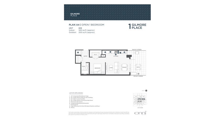 Tower 1 A4 floor plan at Gilmore Place by Onni Group in Burnaby, British Columbia