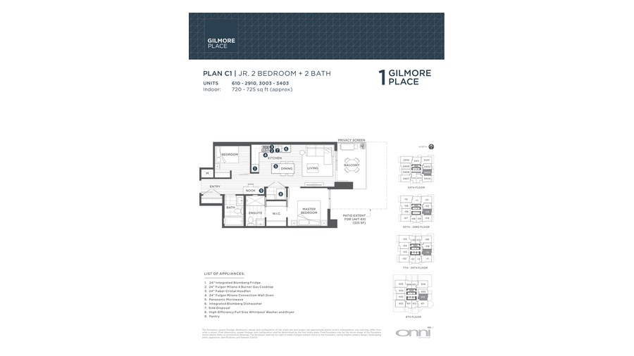 Tower 1 C1 floor plan at Gilmore Place by Onni Group in Burnaby, British Columbia