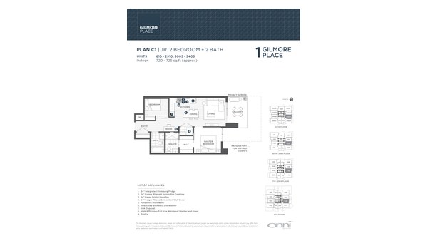 The Tower 1 C1 new home model plan at the Gilmore Place by Onni Group in Burnaby