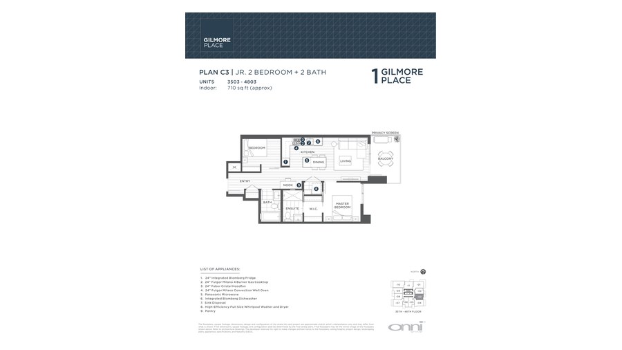 Tower 1 C3 floor plan at Gilmore Place by Onni Group in Burnaby, British Columbia
