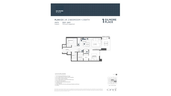 The Tower 1 C3 new home model plan at the Gilmore Place by Onni Group in Burnaby