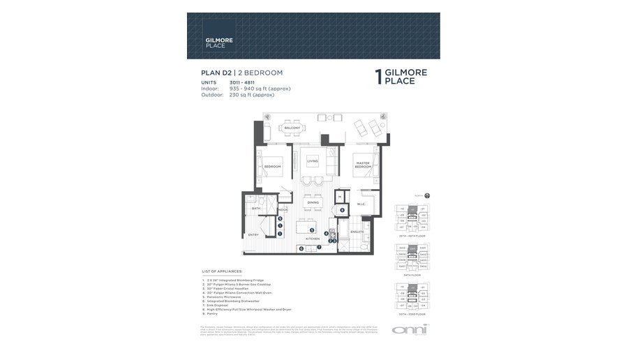 Tower 1 D2 floor plan at Gilmore Place by Onni Group in Burnaby, British Columbia