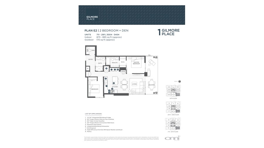 Tower 1 E2 floor plan at Gilmore Place by Onni Group in Burnaby, British Columbia