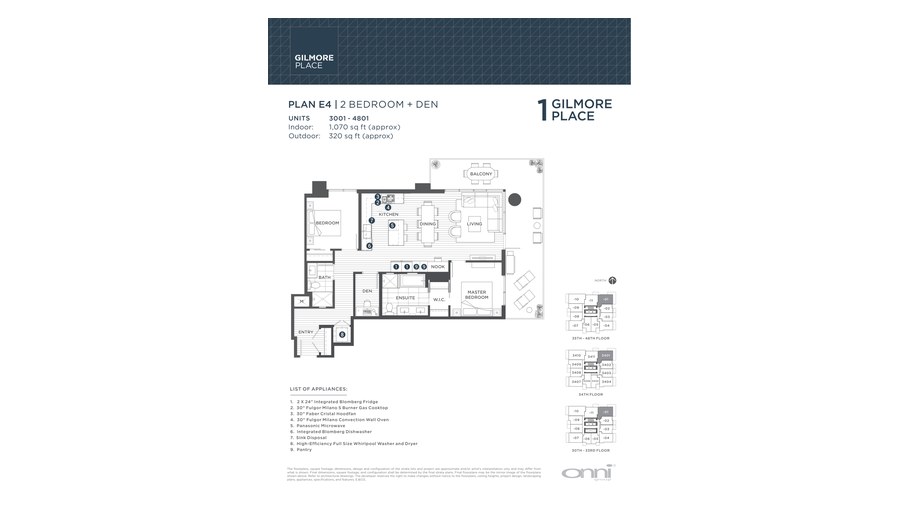 Tower 1 E4 floor plan at Gilmore Place by Onni Group in Burnaby, British Columbia