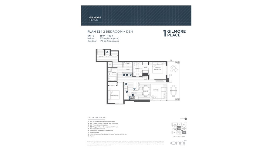 Tower 1 E5 floor plan at Gilmore Place by Onni Group in Burnaby, British Columbia