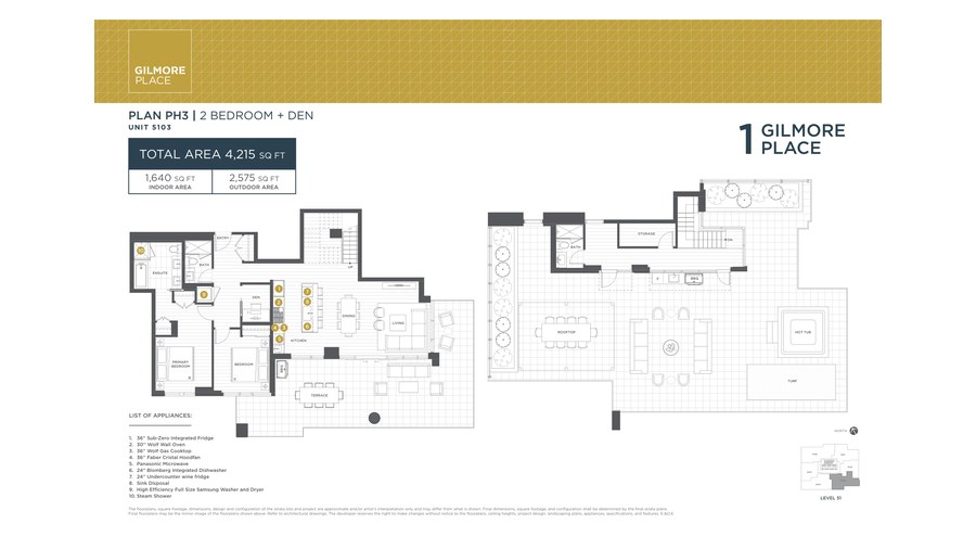 Tower 1 PH3 floor plan at Gilmore Place by Onni Group in Burnaby, British Columbia