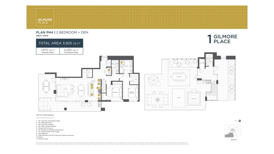 Tower 1 PH4 floor plan at Gilmore Place by Onni Group in Burnaby, British Columbia