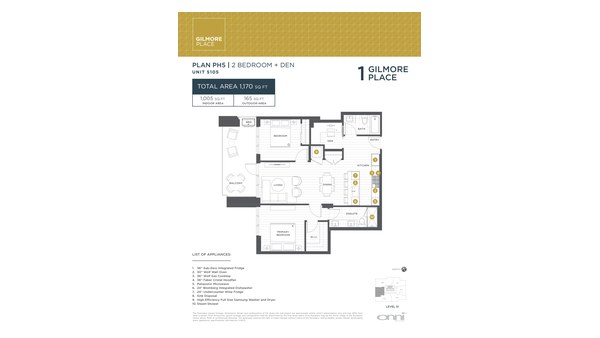 The Tower 1 PH5 new home model plan at the Gilmore Place by Onni Group in Burnaby