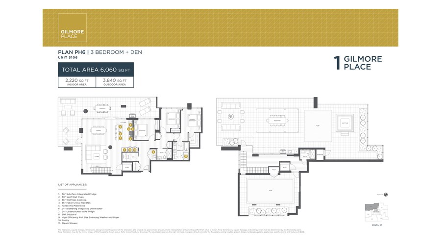 Tower 1 PH6 floor plan at Gilmore Place by Onni Group in Burnaby, British Columbia