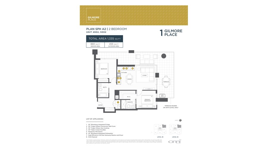 Tower 1 SPH A2 floor plan at Gilmore Place by Onni Group in Burnaby, British Columbia