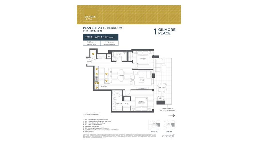 Tower 1 SPH A3 floor plan at Gilmore Place by Onni Group in Burnaby, British Columbia