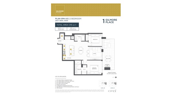 The Tower 1 SPH A3 new home model plan at the Gilmore Place by Onni Group in Burnaby