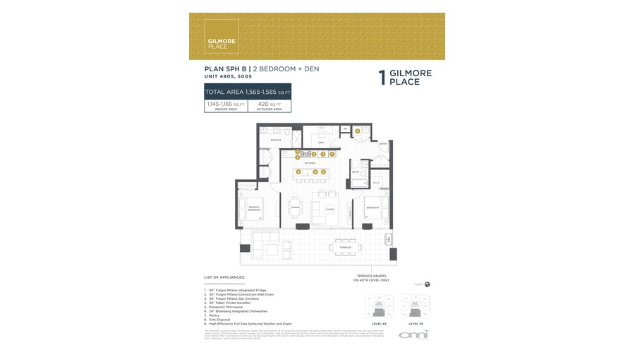 Tower 1 SPH B floor plan at Gilmore Place by Onni Group in Burnaby, British Columbia