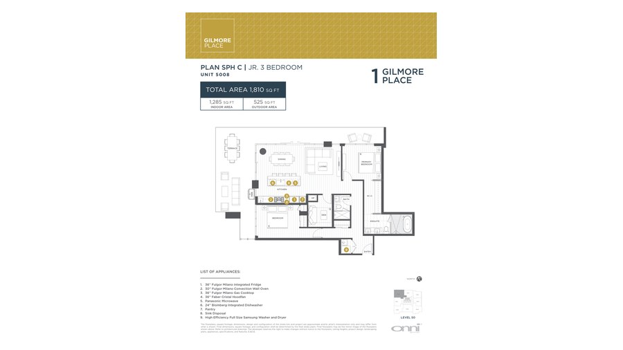 Tower 1 SPH C floor plan at Gilmore Place by Onni Group in Burnaby, British Columbia