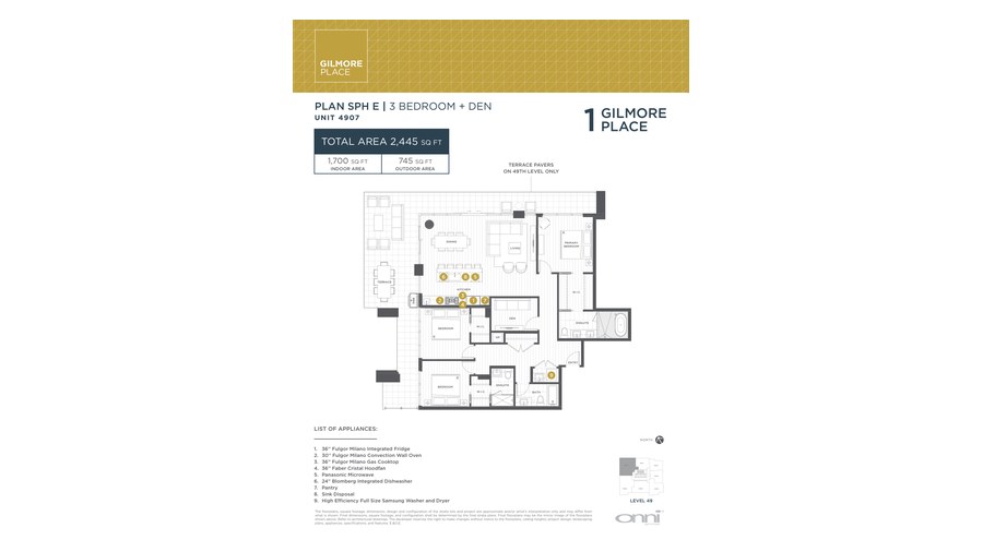 Tower 1 SPH E floor plan at Gilmore Place by Onni Group in Burnaby, British Columbia