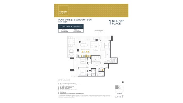 The Tower 1 SPH E new home model plan at the Gilmore Place by Onni Group in Burnaby