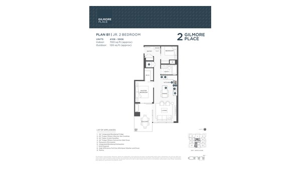 The Tower 2 B1 new home model plan at the Gilmore Place by Onni Group in Burnaby