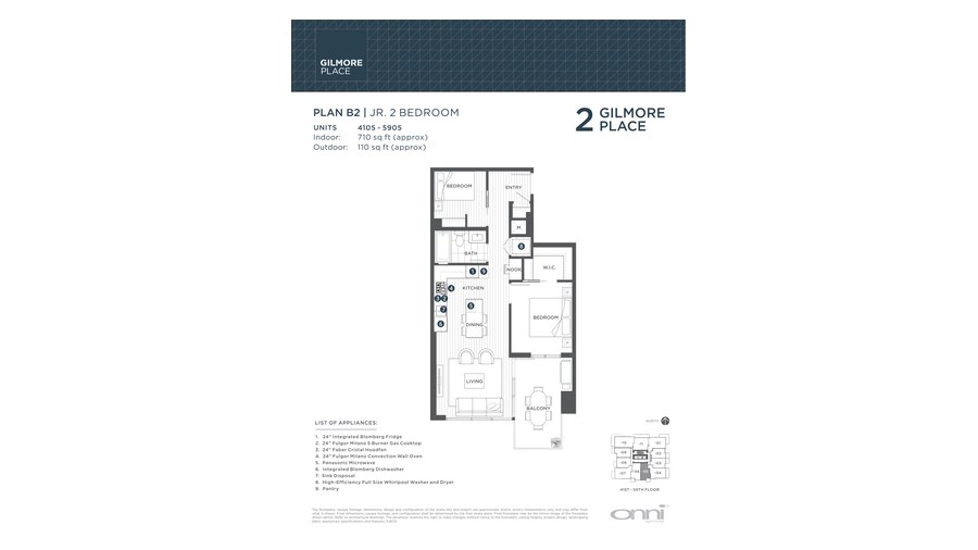 Tower 2 B2 floor plan at Gilmore Place by Onni Group in Burnaby, British Columbia