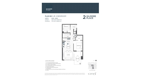 The Tower 2 B2 new home model plan at the Gilmore Place by Onni Group in Burnaby