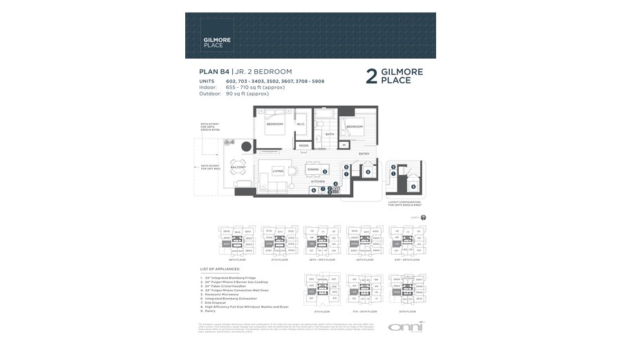 Tower 2 B4 floor plan at Gilmore Place by Onni Group in Burnaby, British Columbia