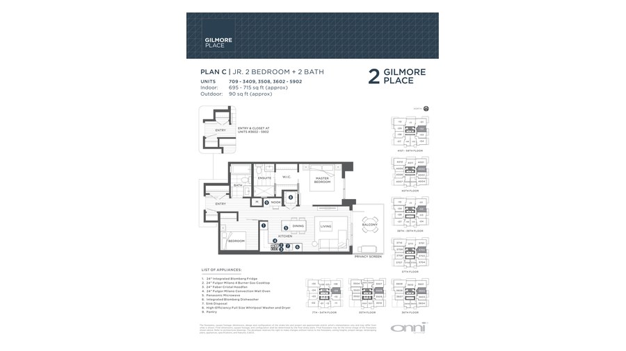 Tower 2 C floor plan at Gilmore Place by Onni Group in Burnaby, British Columbia
