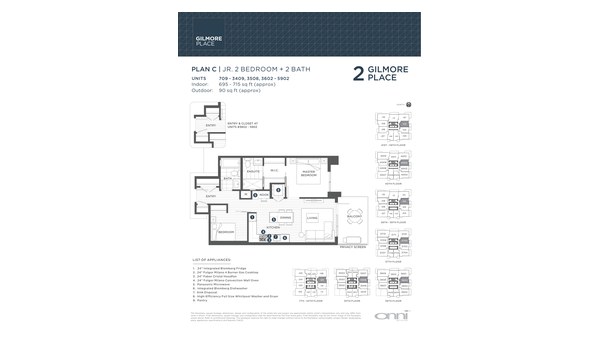 The Tower 2 C new home model plan at the Gilmore Place by Onni Group in Burnaby