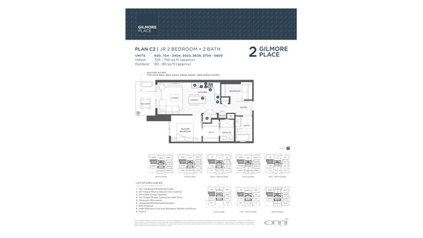 The Tower 2 C2 new home model plan at the Gilmore Place by Onni Group in Burnaby