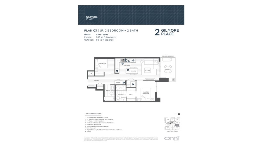Tower 2 C3 floor plan at Gilmore Place by Onni Group in Burnaby, British Columbia