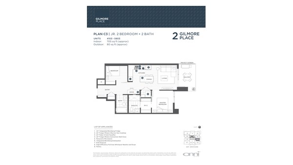 The Tower 2 C3 new home model plan at the Gilmore Place by Onni Group in Burnaby