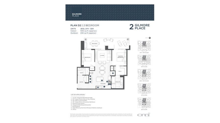 Tower 2 D2 floor plan at Gilmore Place by Onni Group in Burnaby, British Columbia