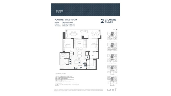 The Tower 2 D2 new home model plan at the Gilmore Place by Onni Group in Burnaby