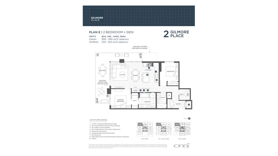 Tower 2 E floor plan at Gilmore Place by Onni Group in Burnaby, British Columbia