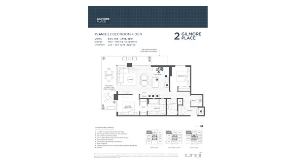 The Tower 2 E new home model plan at the Gilmore Place by Onni Group in Burnaby
