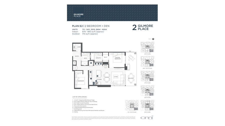 Tower 2 E2 floor plan at Gilmore Place by Onni Group in Burnaby, British Columbia