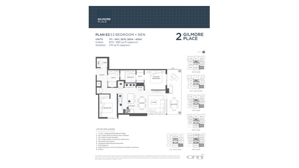 The Tower 2 E2 new home model plan at the Gilmore Place by Onni Group in Burnaby